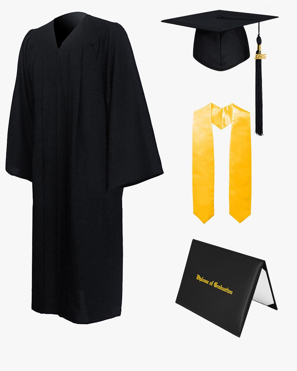 High School Premium Matte Graduation Cap, Gown, Stole & Imprinted Diploma Cover Package - Graduation Cap&Gown