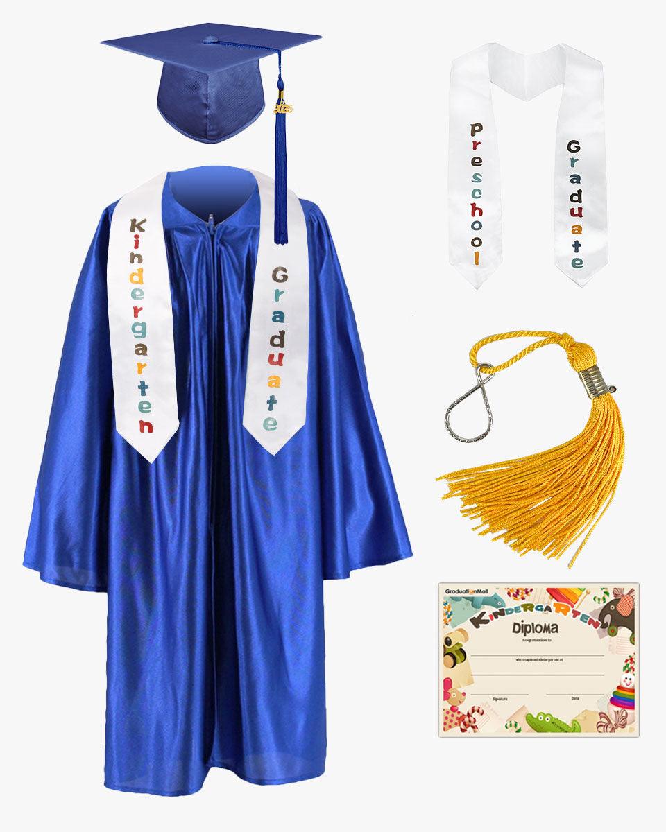 Shiny Kindergarten Graduation Cap, Gown, Stole, Diploma & Key Chain Package - Graduation Cap&Gown