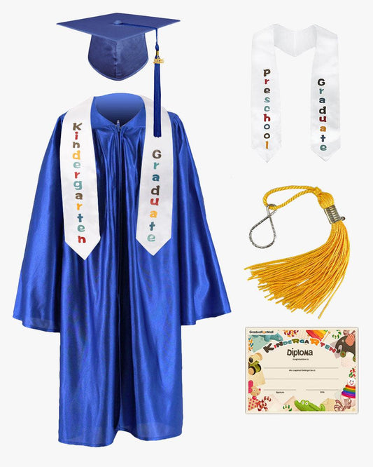 Shiny Kindergarten Graduation Cap, Gown, Stole, Diploma & Key Chain Package - Graduation Cap&Gown