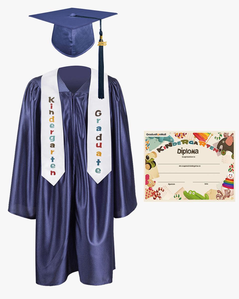 Shiny Kindergarten Graduation Cap, Gown, Stole & Diploma Package - Graduation Cap&Gown