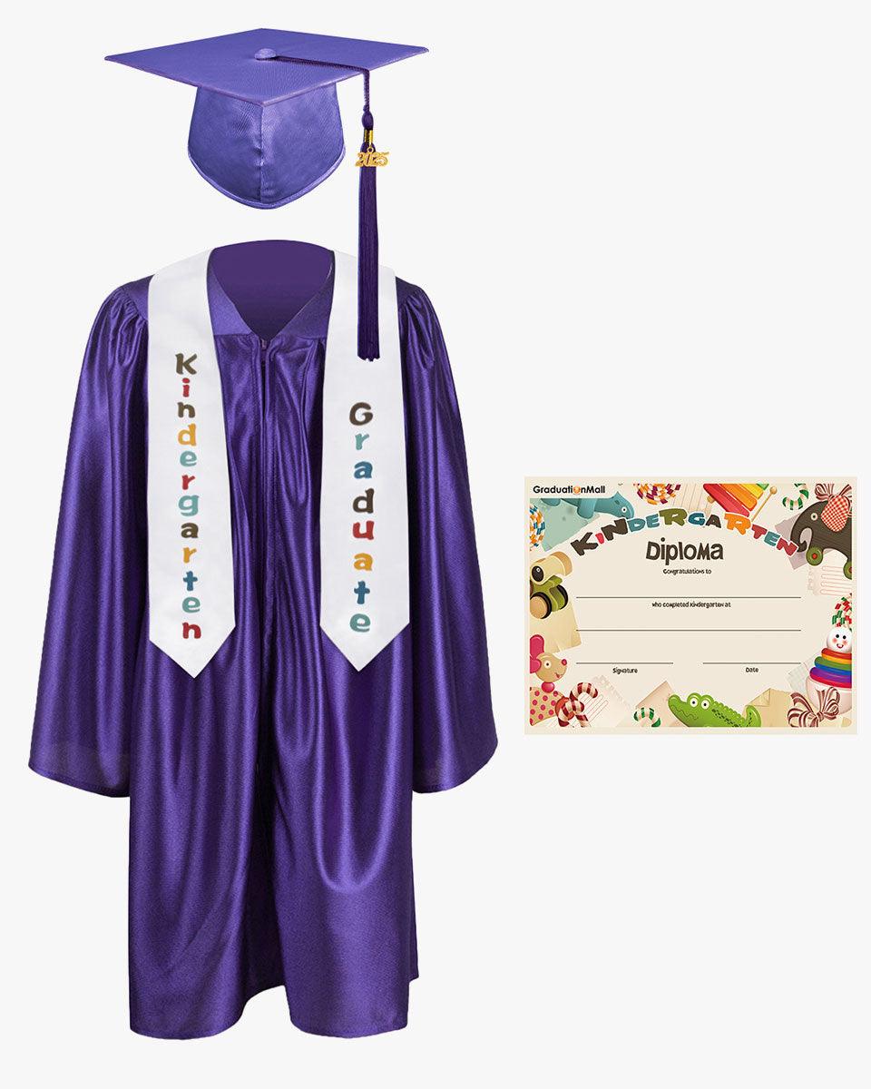 Shiny Kindergarten Graduation Cap, Gown, Stole & Diploma Package - Graduation Cap&Gown