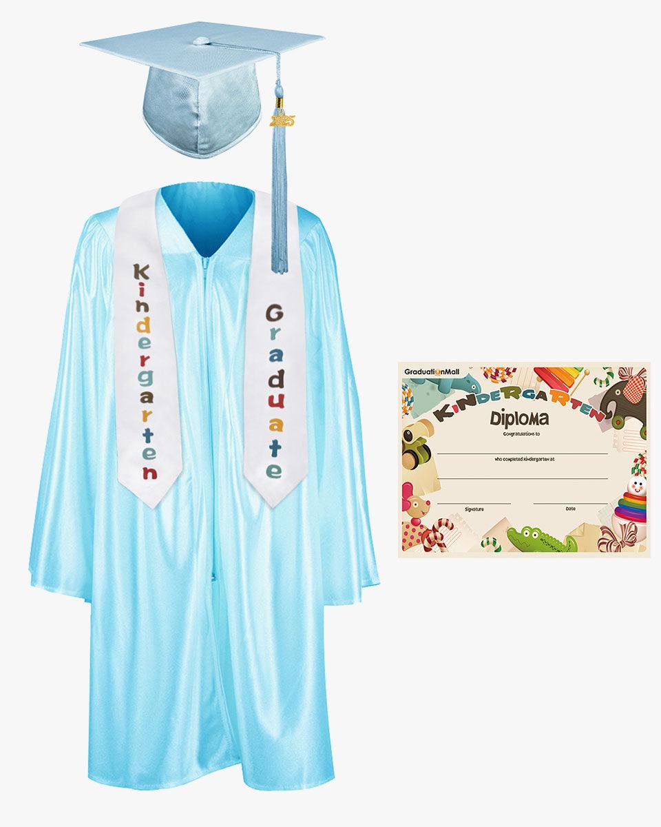 Shiny Kindergarten Graduation Cap, Gown, Stole & Diploma Package - Graduation Cap&Gown