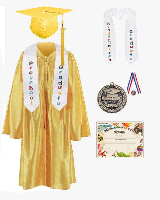Shiny Kindergarten Graduation Cap, Gown, Stole, Diploma & Medal Package - Graduation Cap&Gown