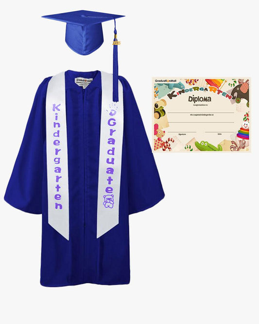 Matte Kindergarten Graduation Cap, Gown, Stole & Diploma Package - Graduation Cap&Gown