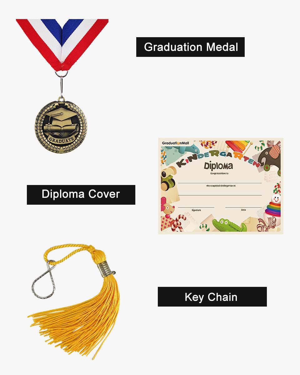 Shiny Kindergarten Graduation Cap, Gown, Stole, Diploma & Medal Package - Graduation Cap&Gown