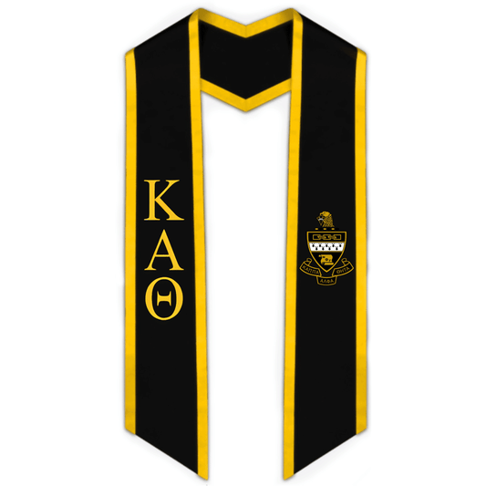 Kappa Alpha Theta Trimmed Greek Lettered Graduation Stole w/ Crest - Graduation Cap&Gown