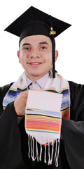 White Mexican Serape Graduation Stole/Sash - Graduation Cap&Gown