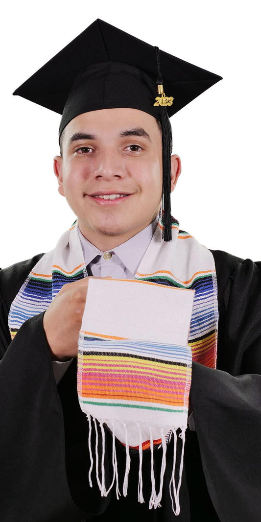 White Mexican Serape Graduation Stole/Sash - Graduation Cap&Gown