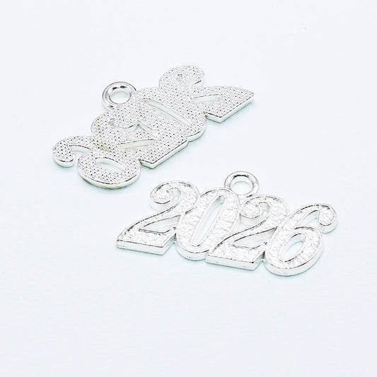 2026 Silver Year Date Drop - Graduation Cap&Gown
