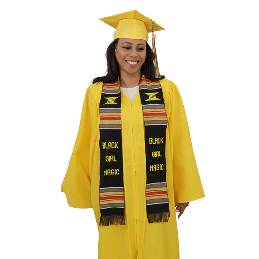 Black Girl Magic Graduation Kente Stole, Handwoven Kente Sash Cloth - Graduation Cap&Gown