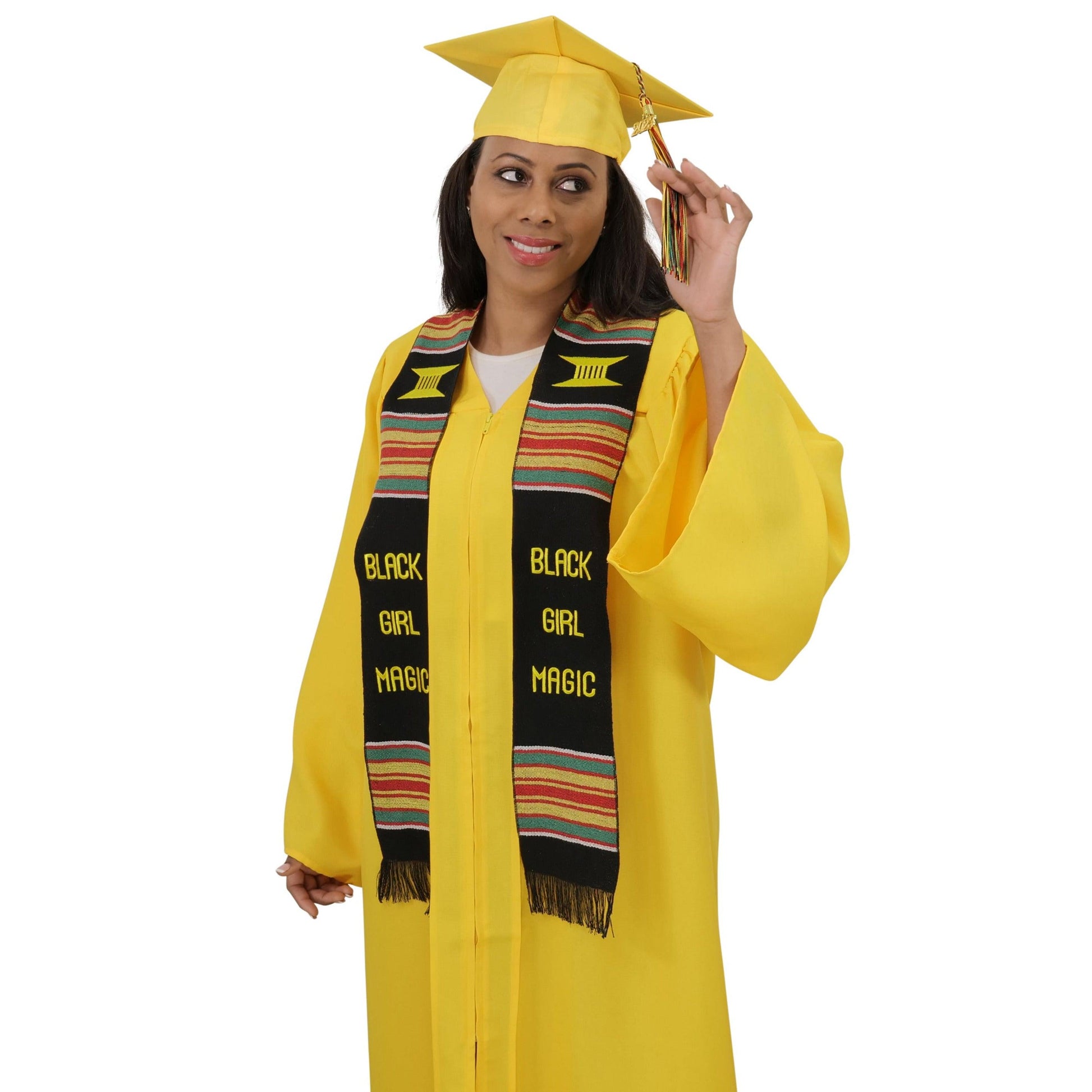 Black Girl Magic Graduation Kente Stole, Handwoven Kente Sash Cloth - Graduation Cap&Gown