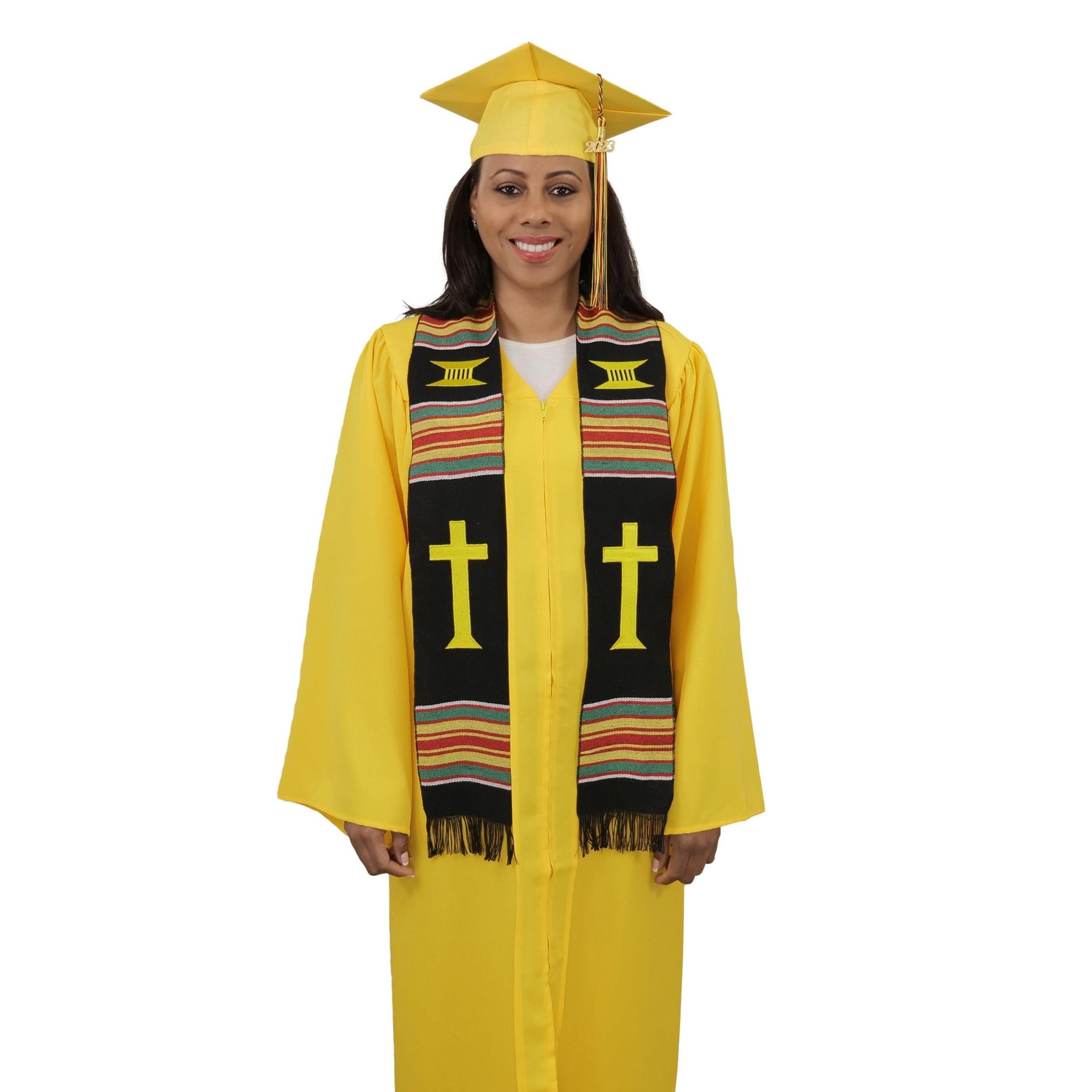 Christian Cross Graduation Kente Stole, Handwoven Kente Clergy Usher Cloth - Graduation Cap&Gown