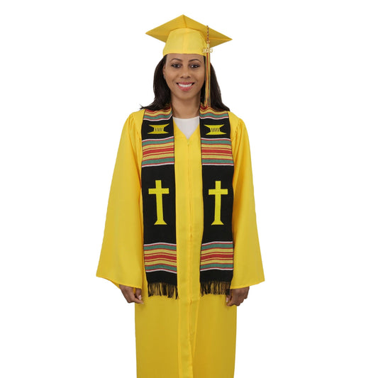 Christian Cross Graduation Kente Stole, Handwoven Kente Clergy Usher Cloth - Graduation Cap&Gown