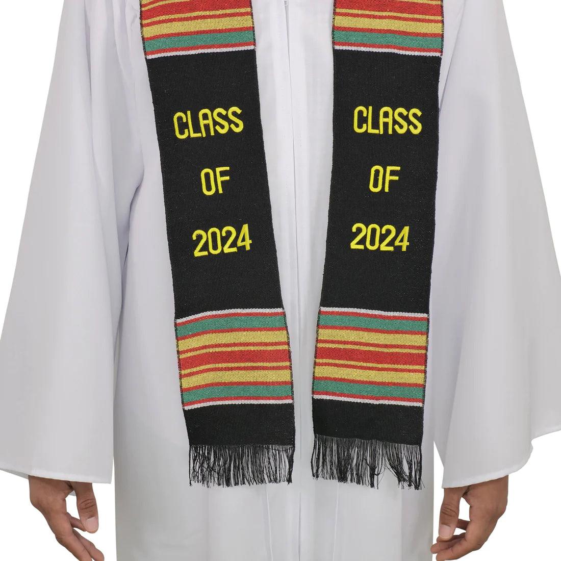 Class of 2024 Graduation Kente Stole, Handwoven Kente Sash Cloth - Graduation Cap&Gown