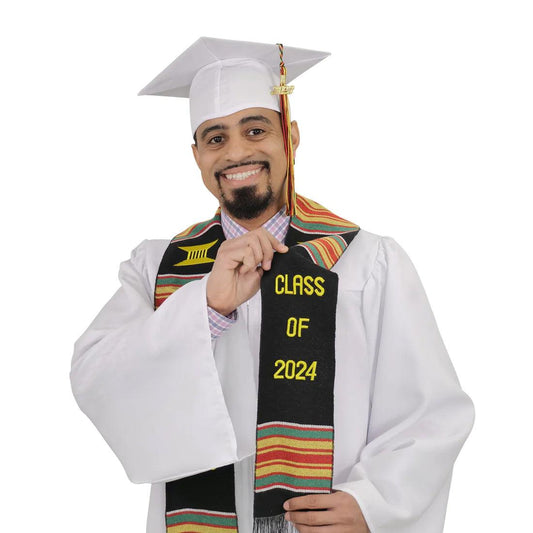 Class of 2024 Graduation Kente Stole, Handwoven Kente Sash Cloth - Graduation Cap&Gown