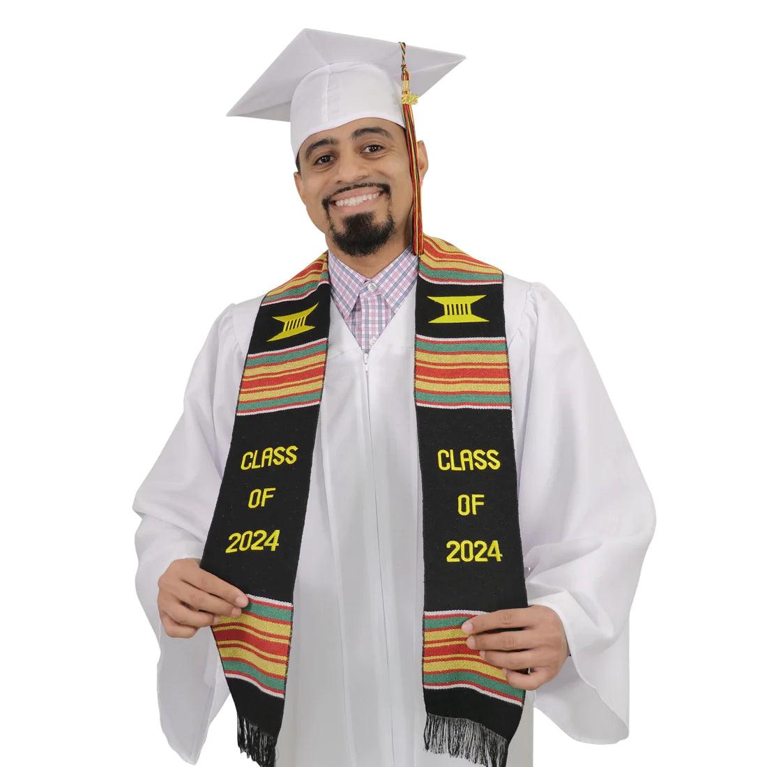 Class of 2024 Graduation Kente Stole, Handwoven Kente Sash Cloth - Graduation Cap&Gown