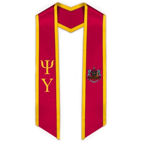 Psi Upsilon Trimmed Greek Lettered Graduation Stole w/ Crest - Graduation Cap&Gown