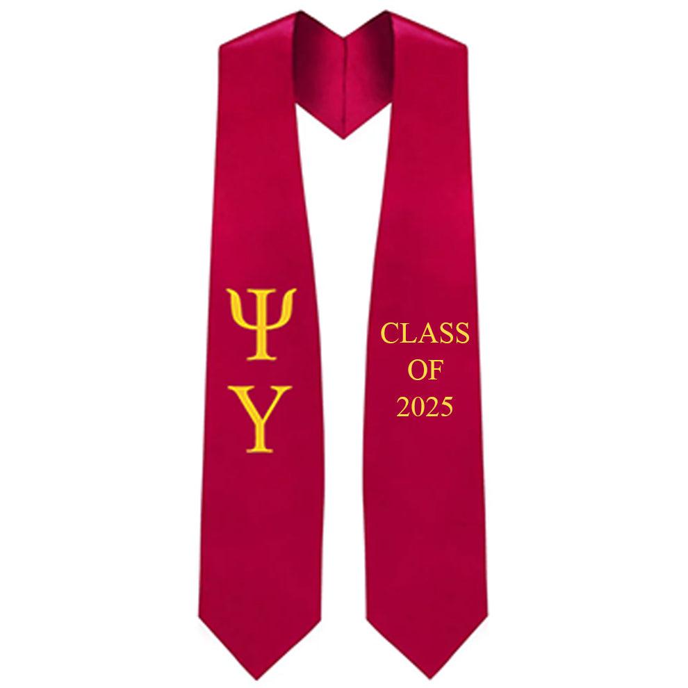 Psi Upsilon Lettered Stole w/ Year - Graduation Cap&Gown