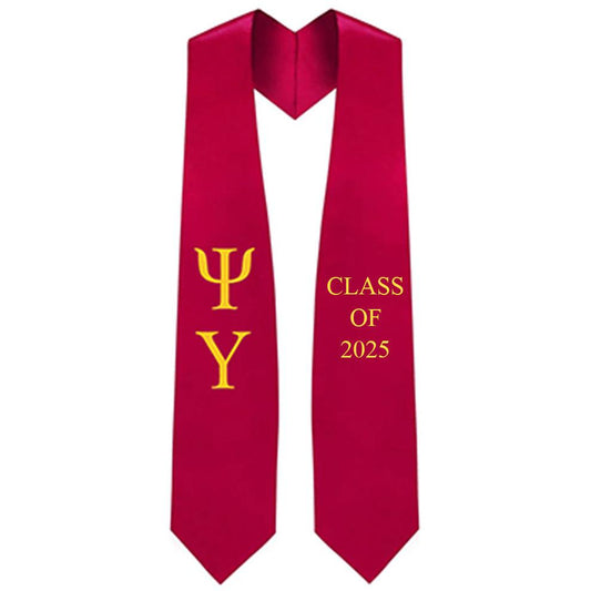 Psi Upsilon Lettered Stole w/ Year - Graduation Cap&Gown