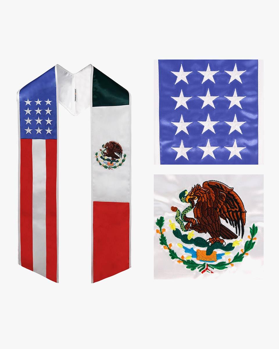 7 Mixed Flag Graduation Stoles Embroidery Sashes for Study Aboard Students - Graduation Cap&Gown