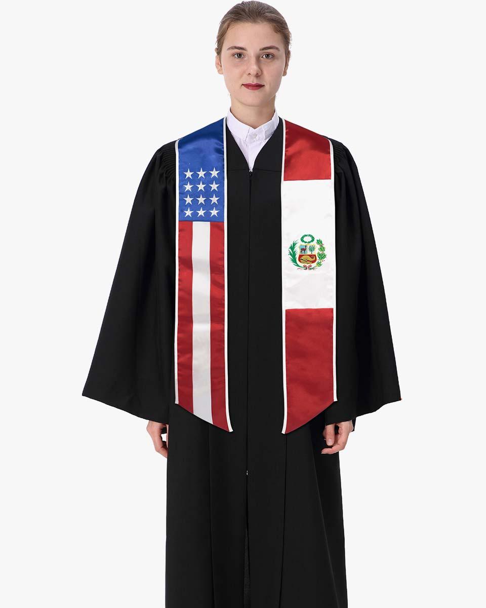 7 Mixed Flag Graduation Stoles Embroidery Sashes for Study Aboard Students - Graduation Cap&Gown