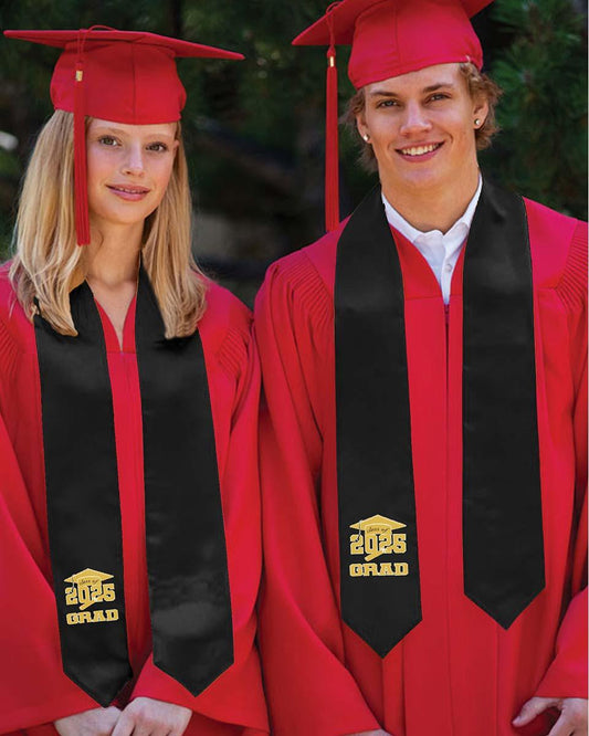 Class of 2025 Adults Imprinted Graduation Stoles with Classic End - 2 Colors Available - Graduation Cap&Gown