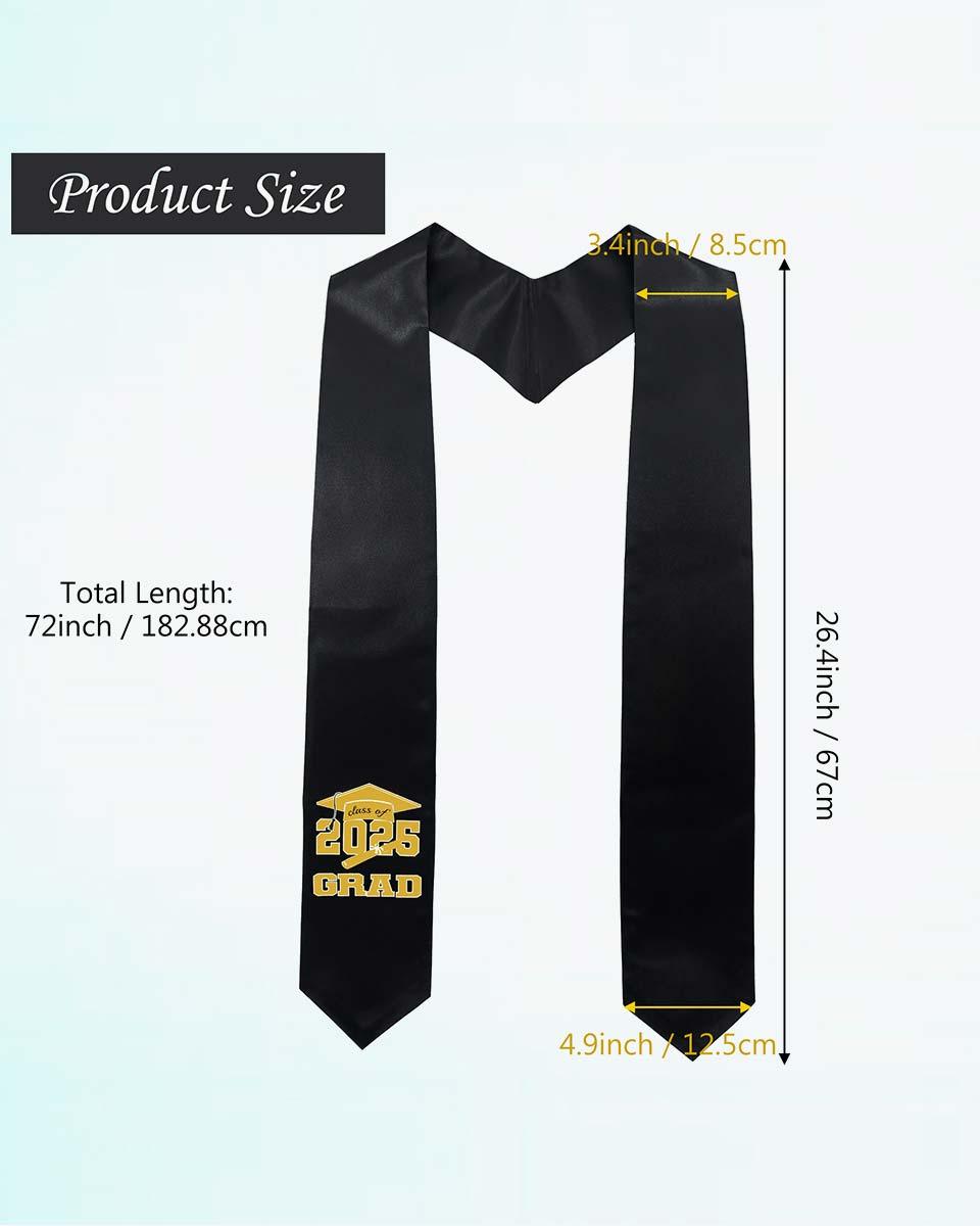 Class of 2025 Adults Imprinted Graduation Stoles with Classic End - 2 Colors Available - Graduation Cap&Gown