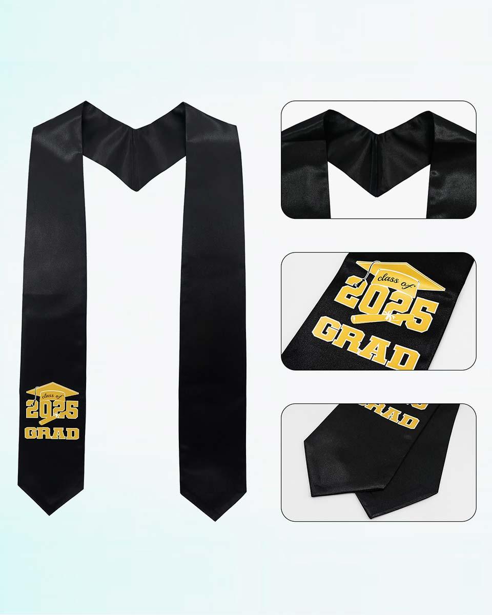 Class of 2025 Adults Imprinted Graduation Stoles with Classic End - 2 Colors Available - Graduation Cap&Gown