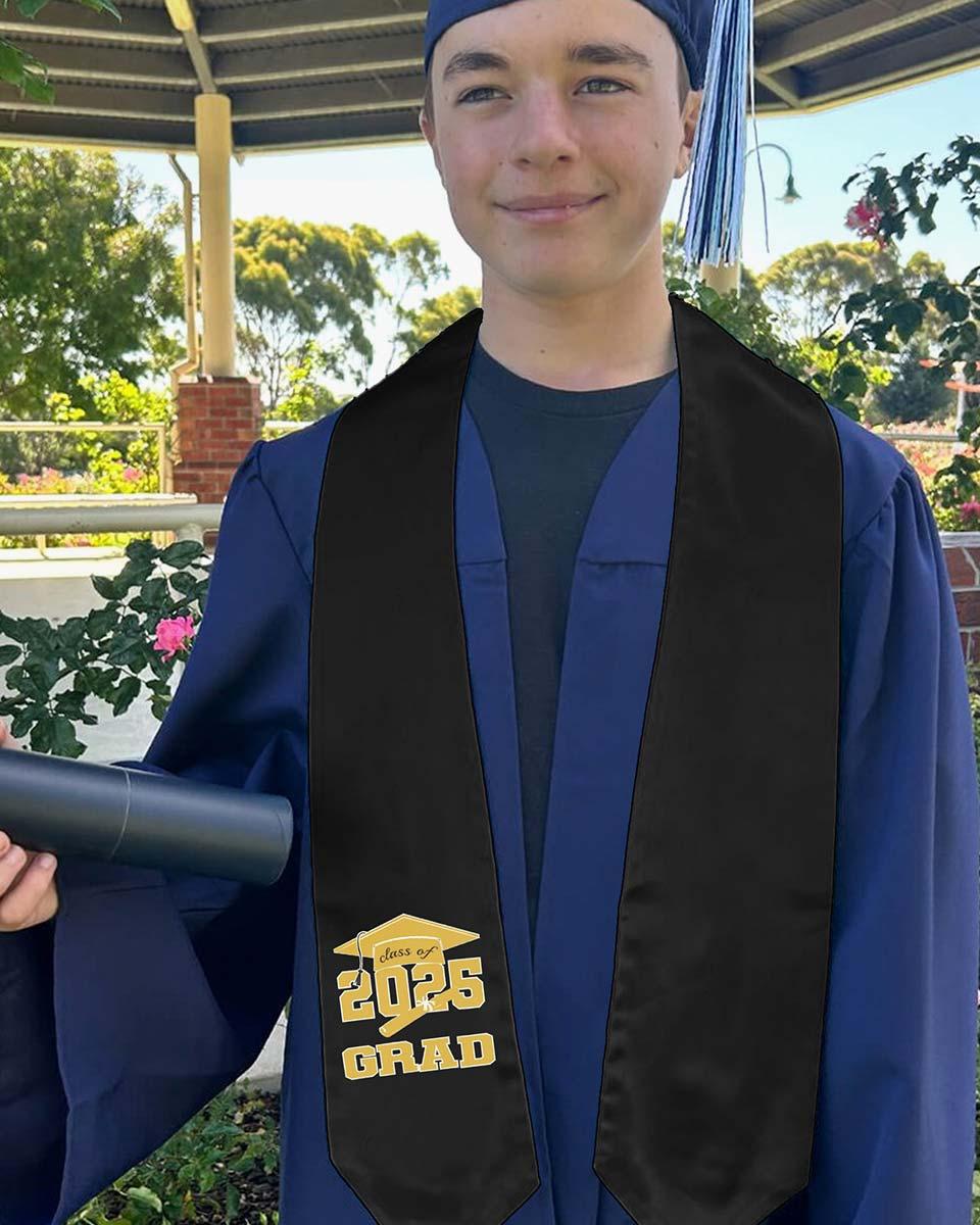 Class of 2025 Adults Imprinted Graduation Stoles with Classic End - 2 Colors Available - Graduation Cap&Gown