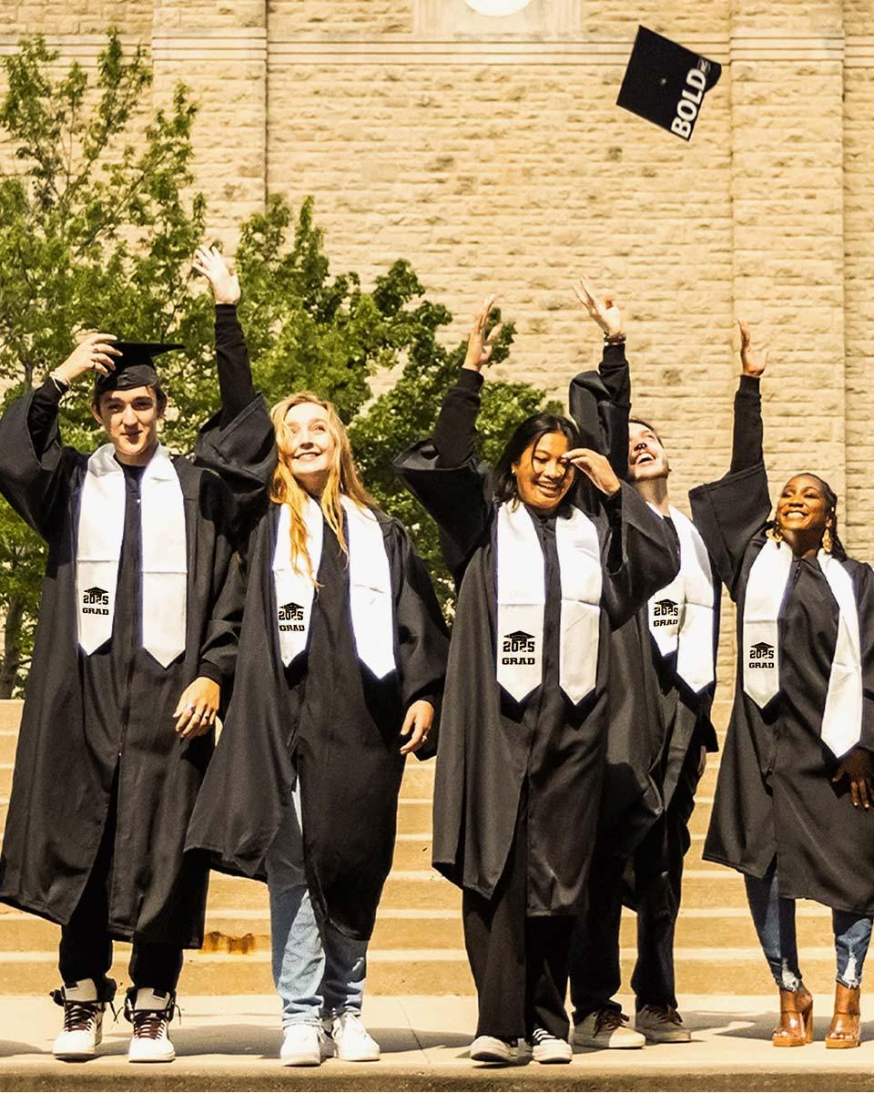 Class of 2025 Adults Imprinted Graduation Stoles with Classic End - 2 Colors Available - Graduation Cap&Gown