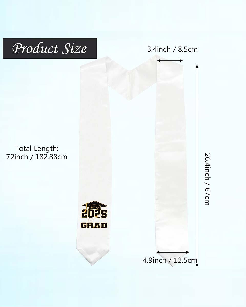 Class of 2025 Adults Imprinted Graduation Stoles with Classic End - 2 Colors Available - Graduation Cap&Gown
