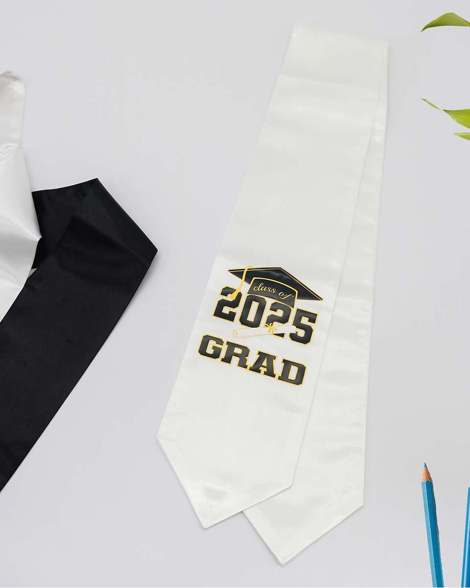 Class of 2025 Adults Imprinted Graduation Stoles with Classic End - 2 Colors Available - Graduation Cap&Gown