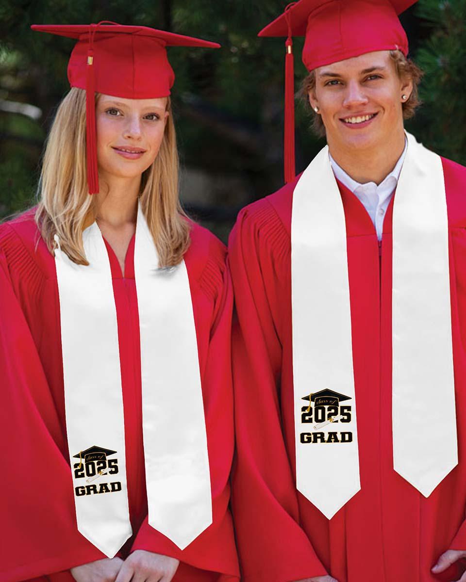Class of 2025 Adults Imprinted Graduation Stoles with Classic End - 2 Colors Available - Graduation Cap&Gown