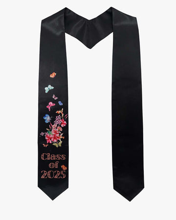 Class of 2025 Adults Floral Imprinted Graduation Stoles with Classic End - 2 Colors Available - Graduation Cap&Gown