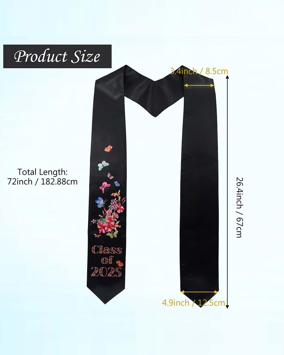 Class of 2025 Adults Floral Imprinted Graduation Stoles with Classic End - 2 Colors Available - Graduation Cap&Gown