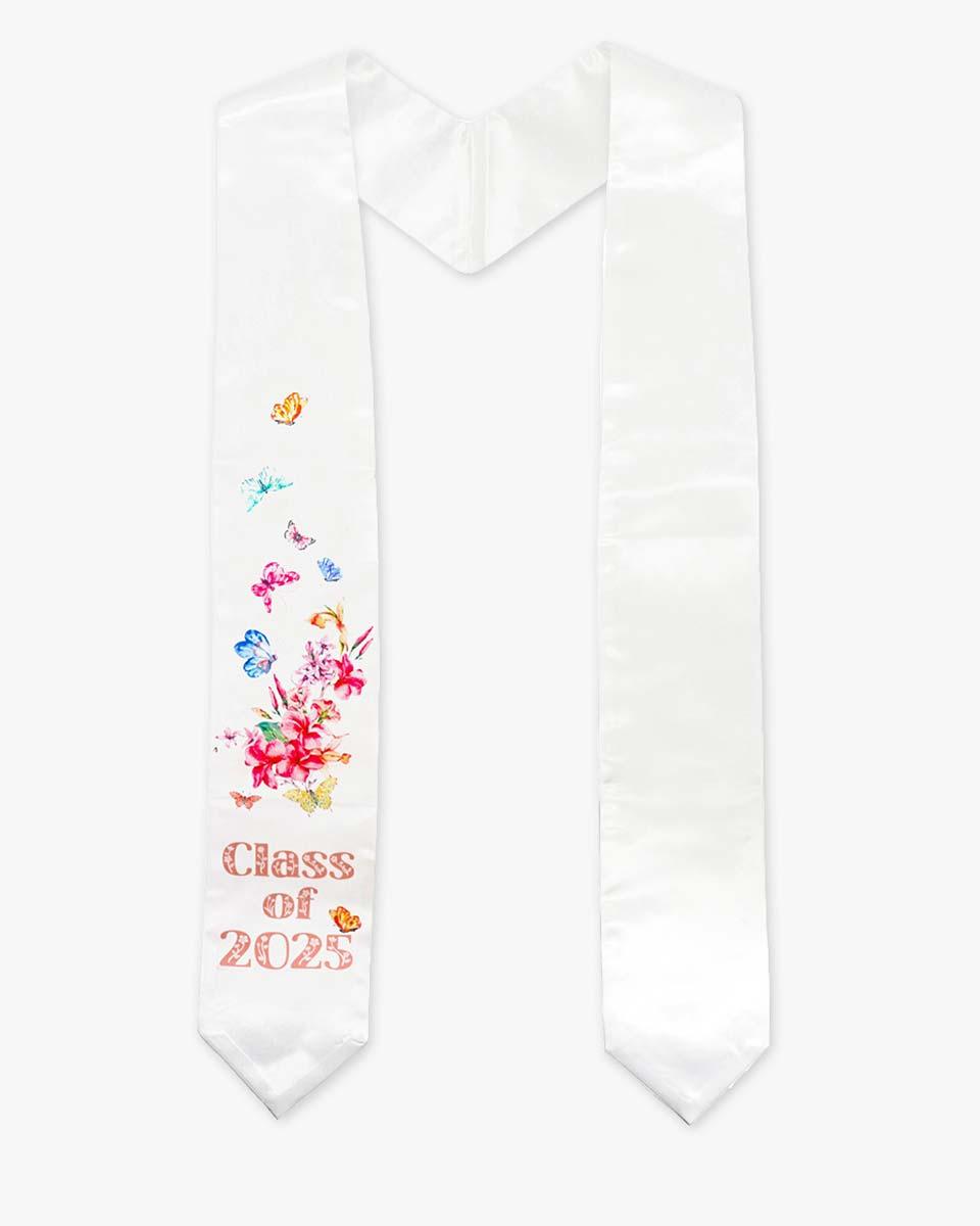 Class of 2025 Adults Floral Imprinted Graduation Stoles with Classic End - 2 Colors Available - Graduation Cap&Gown