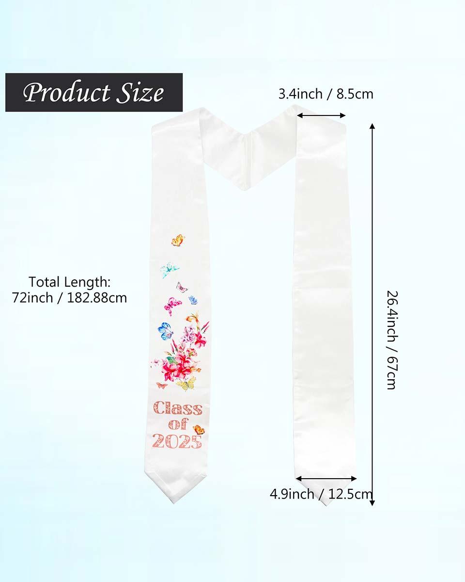 Class of 2025 Adults Floral Imprinted Graduation Stoles with Classic End - 2 Colors Available - Graduation Cap&Gown
