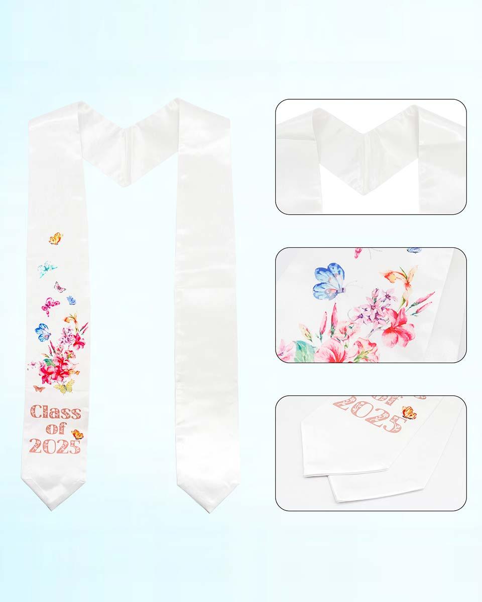 Class of 2025 Adults Floral Imprinted Graduation Stoles with Classic End - 2 Colors Available - Graduation Cap&Gown