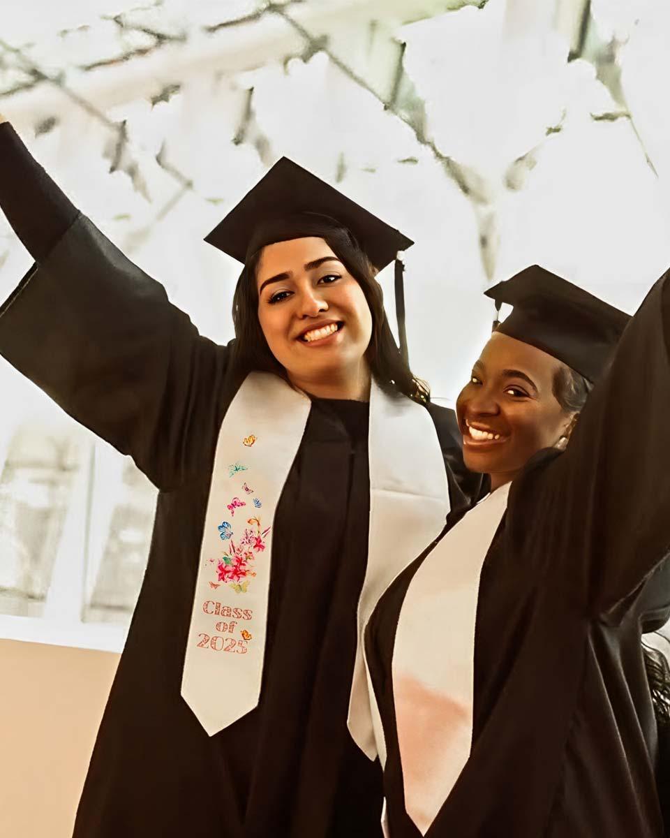 Class of 2025 Adults Floral Imprinted Graduation Stoles with Classic End - 2 Colors Available - Graduation Cap&Gown