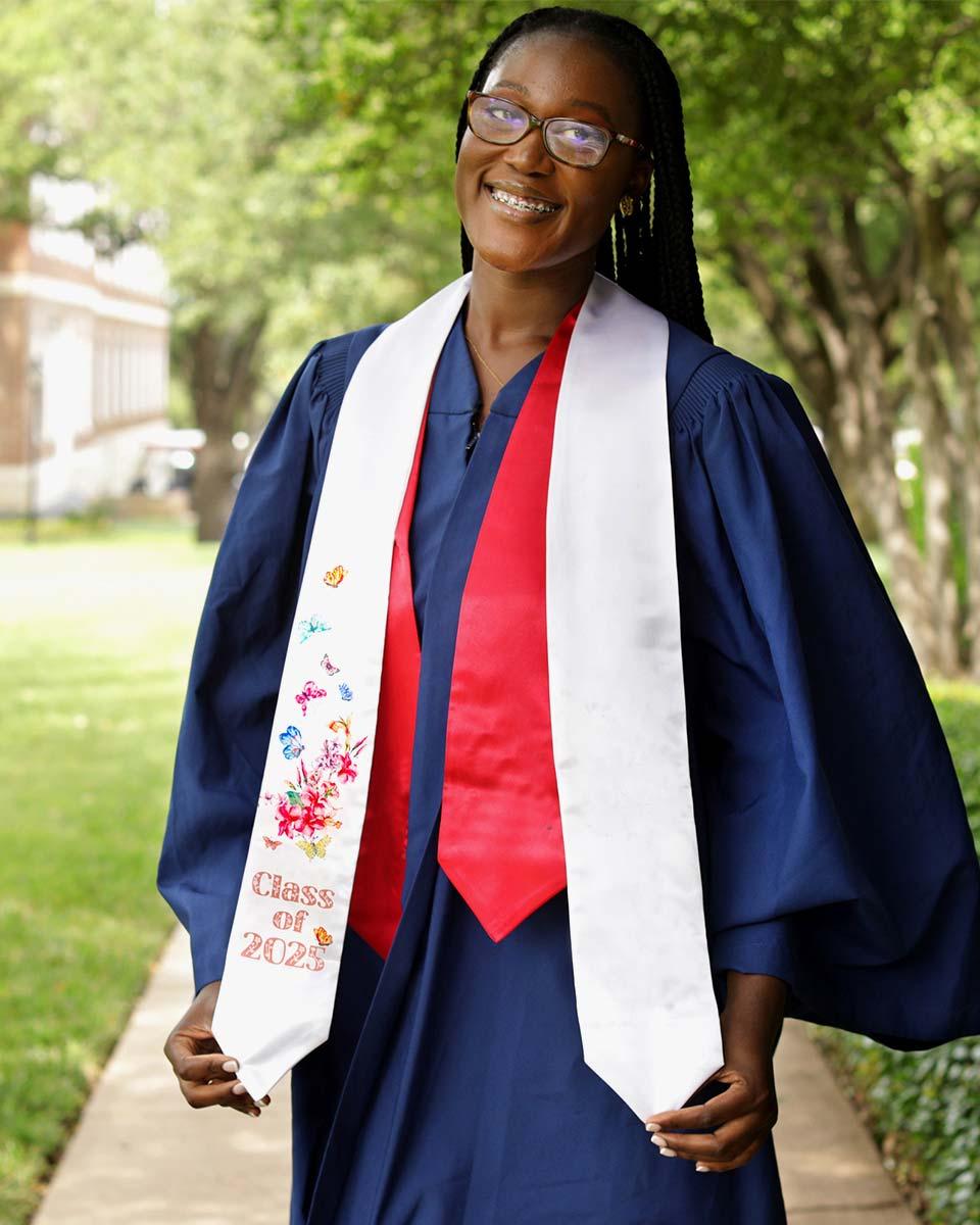 Class of 2025 Adults Floral Imprinted Graduation Stoles with Classic End - 2 Colors Available - Graduation Cap&Gown