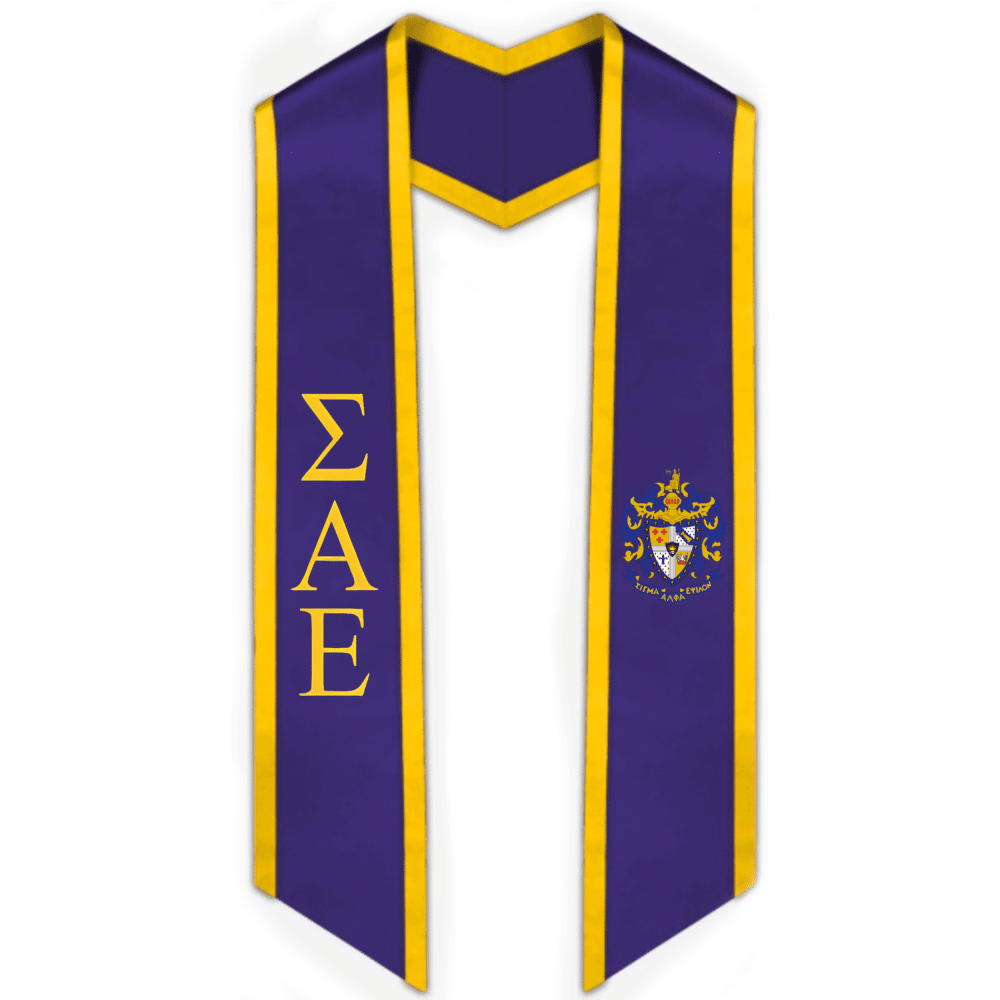 Sigma Alpha Epsilon Trimmed Greek Lettered Graduation Stole W/ Crest - Graduation Cap&Gown