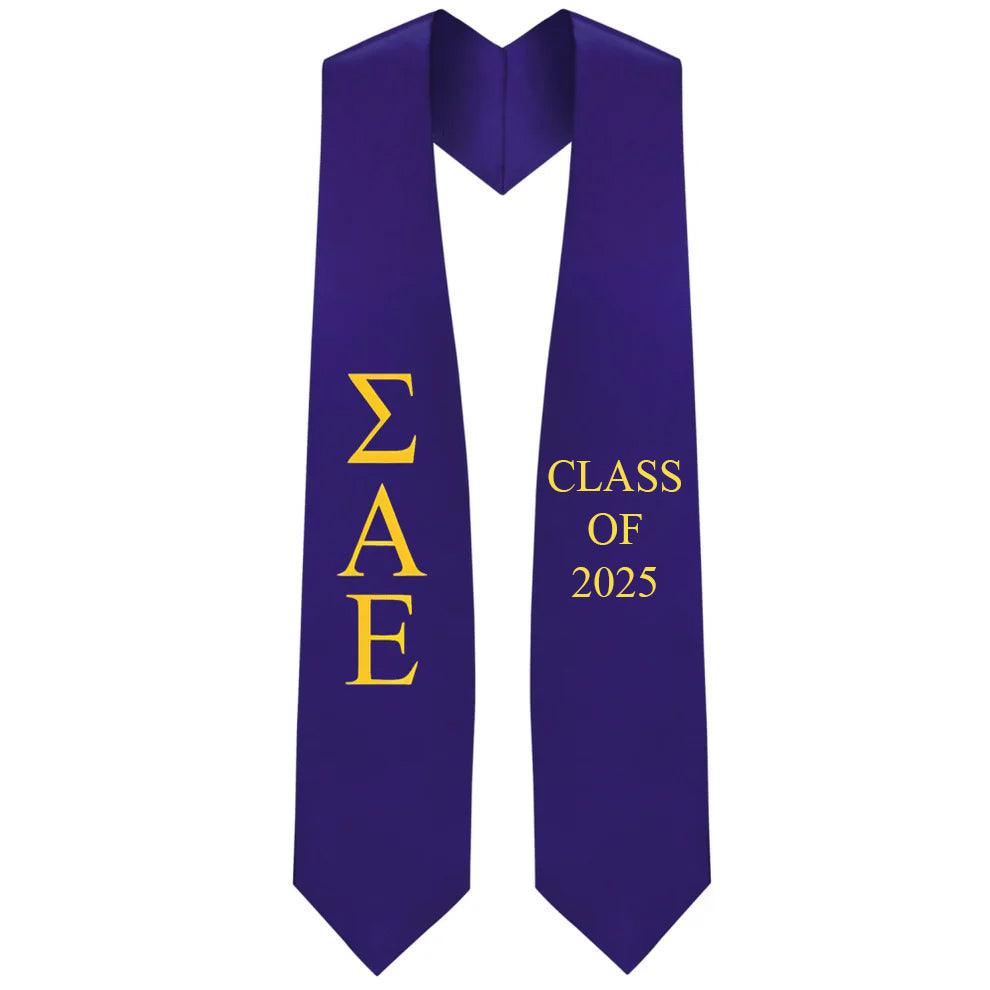 Sigma Alpha Epsilon Lettered Stole W/ Year - Graduation Cap&Gown