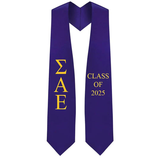 Sigma Alpha Epsilon Lettered Stole W/ Year - Graduation Cap&Gown