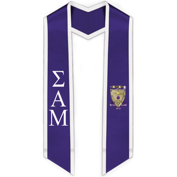 Sigma Alpha Mu Trimmed Greek Lettered Graduation Stole W/ Crest - Graduation Cap&Gown