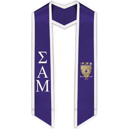 Sigma Alpha Mu Trimmed Greek Lettered Graduation Stole W/ Crest - Graduation Cap&Gown