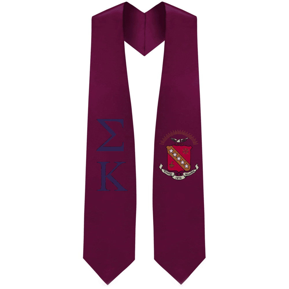 Sigma Kappa Greek Lettered Graduation Stole W/ Crest - Graduation Cap&Gown