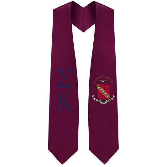 Sigma Kappa Greek Lettered Graduation Stole W/ Crest - Graduation Cap&Gown