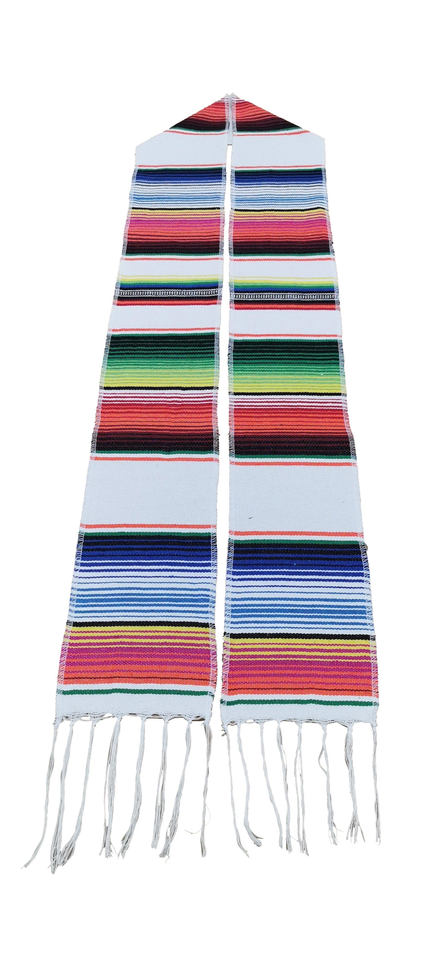 White Mexican Serape Graduation Stole/Sash - Graduation Cap&Gown
