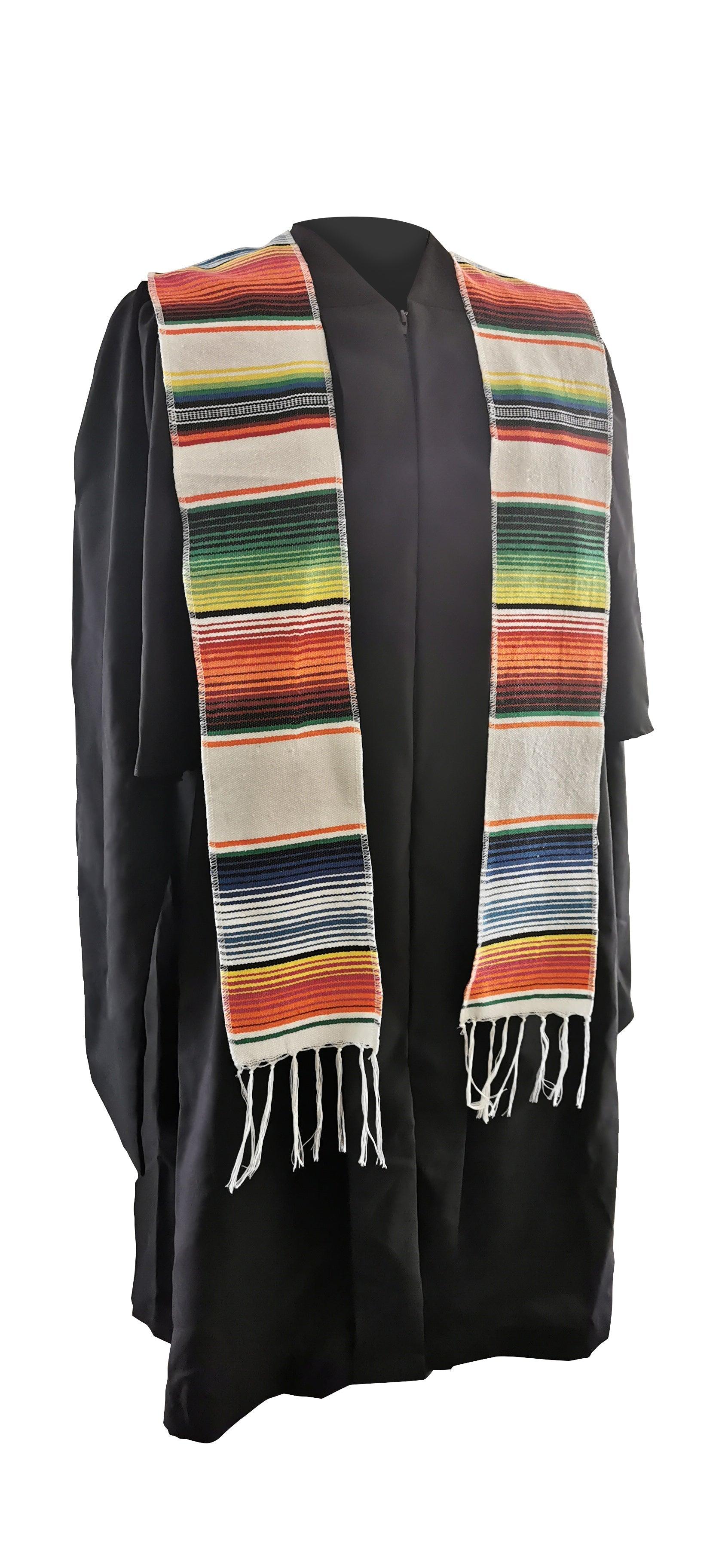 White Mexican Serape Graduation Stole/Sash - Graduation Cap&Gown