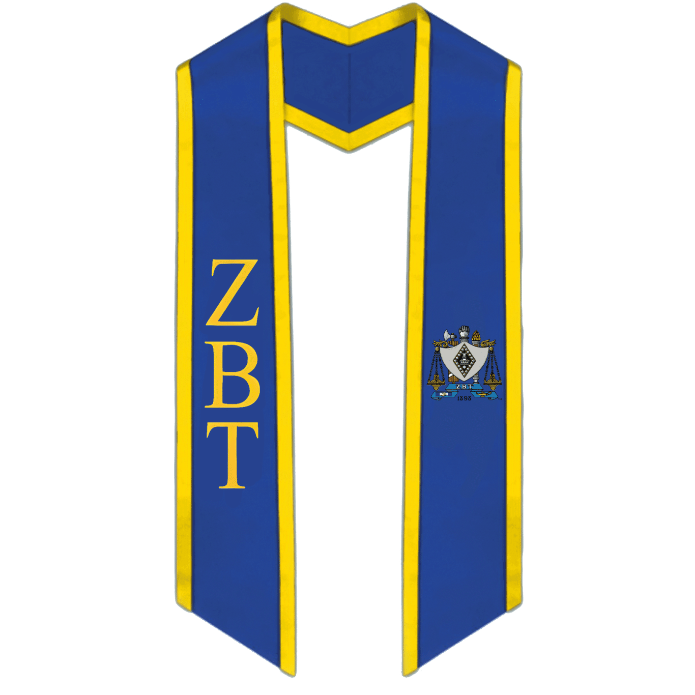 Zeta Beta Tau Trimmed Greek Lettered Graduation Stole w/ Crest - Graduation Cap&Gown